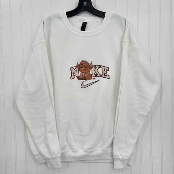 Nike Grumpy Highland Cow Embroidered Unisex Crewneck Sweatshirt - Picture 2 of 11